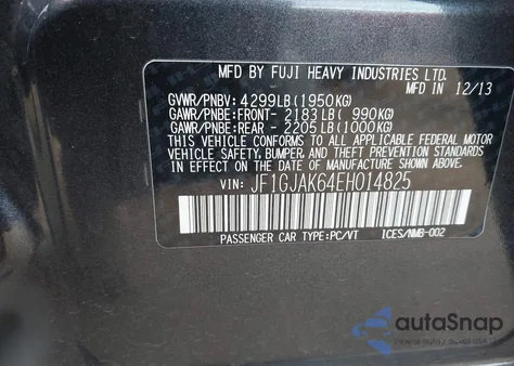 2014 Subaru Impreza 2.0I Limited из США, поврежденный, VIN JF1GJAK64EH014825